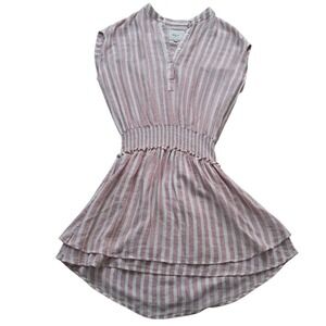 Rails Angelina Dress Women's Small Pink White Striped Mini Linen Blend Smocked‎